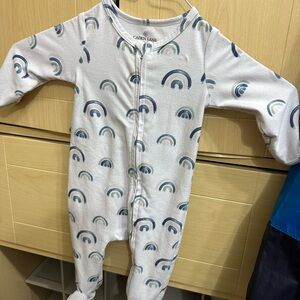 Caden Lane White Footie with Blue and Gray Rainbows